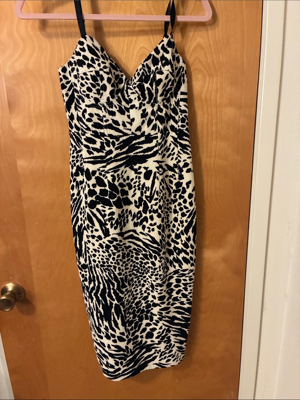 Sergio Hudson Target Black and White Animal-Print Midi Slip Dress xxs
